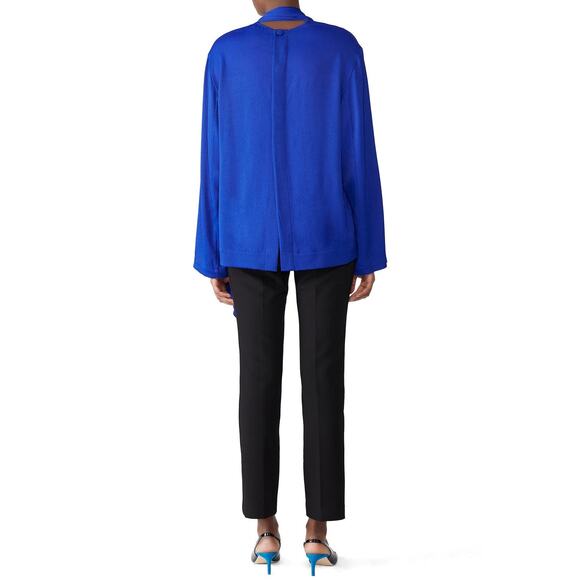 JOSEPH Women's Royal Blue High Neck Attached Scarf Cannon Glazed Top Size 38 - Picture 2 of 14